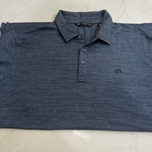 Travis Mathew Blue Gray Striped Polo Shirt XL Wheeler Embroidered Sleeve